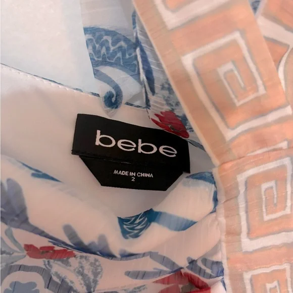 Bebe White and Blue Off-Shoulder Flutter Sleeve Mini Dress - Picture 5 of 5